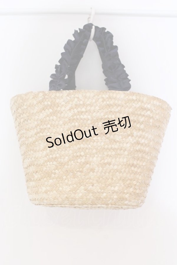 画像2: Maison de FLEUR / フリルハンドルダブルリボンカゴバッグ  ナチュラル×ネイビー O-25-03-27-008-LO-BG-OW-ZT-K013 (2)