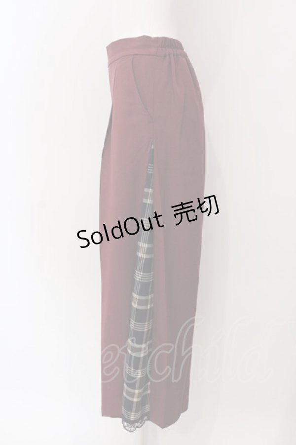 画像2: axes femme / サイドチェックワイドパンツ F ワイン O-25-03-29-041-AX-PA-OW-ZT010 (2)