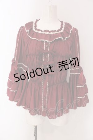 画像: metamorphose / スクエアあきフリル姫袖ブラウス(ドットデシン)  ワイン O-25-03-29-016-ME-BL-OW-OS