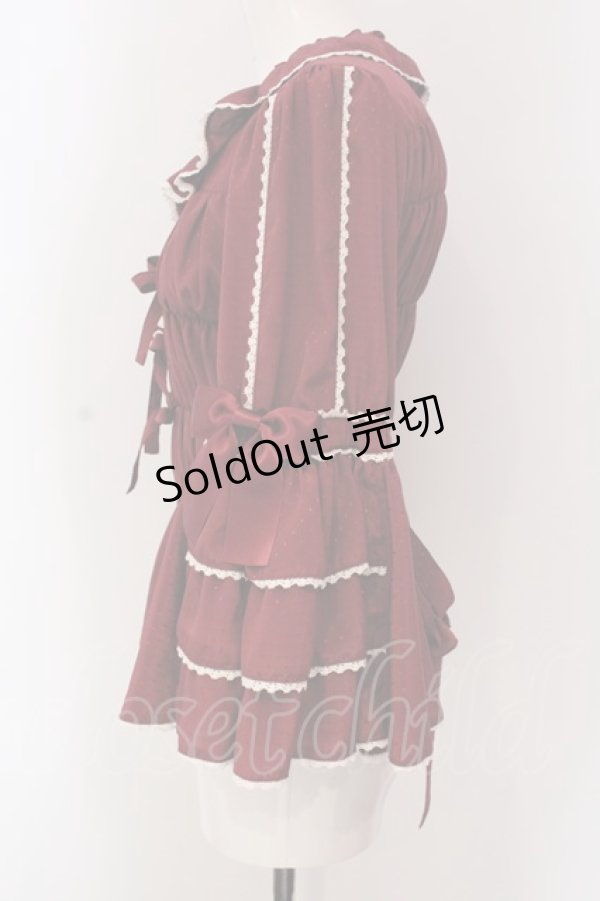 画像3: metamorphose / スクエアあきフリル姫袖ブラウス(ドットデシン)  ワイン O-25-03-29-016-ME-BL-OW-OS (3)