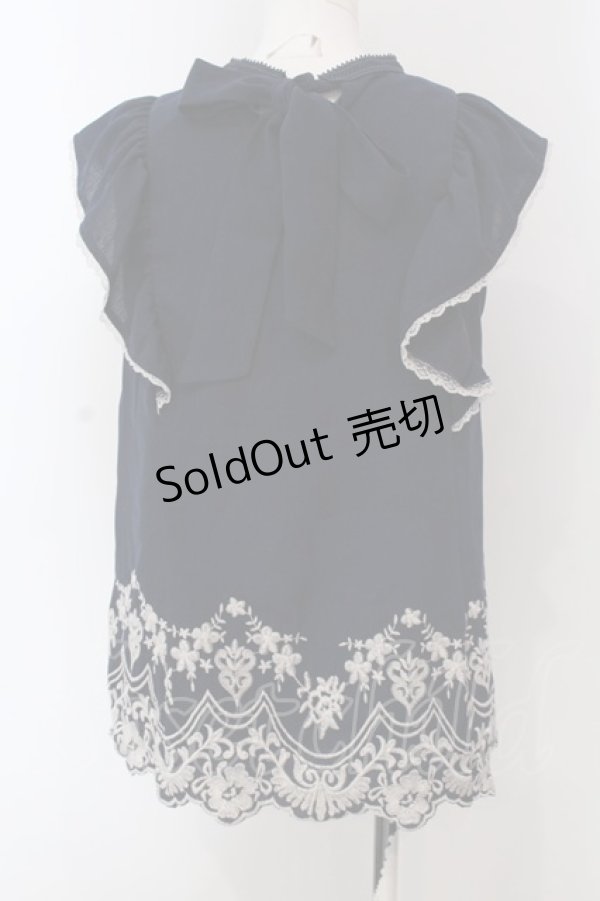 画像2: axes femme / 裾刺繍ノースリブラウス M ネイビー O-25-03-31-1029-AX-BL-IG-OS (2)