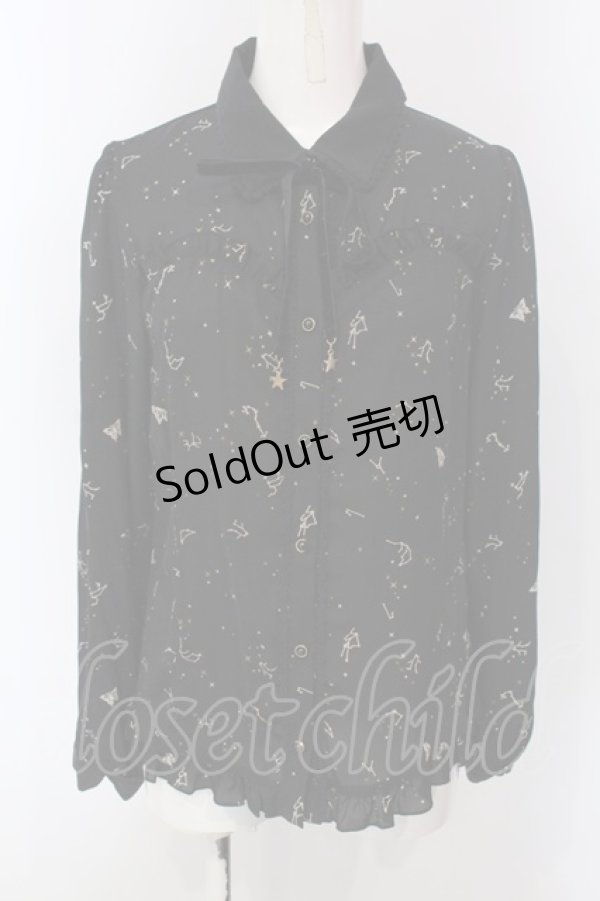 画像1: axes femme / 星座柄シフォンンブラウス M クロ O-25-03-31-1039-AX-BL-IG-OS (1)