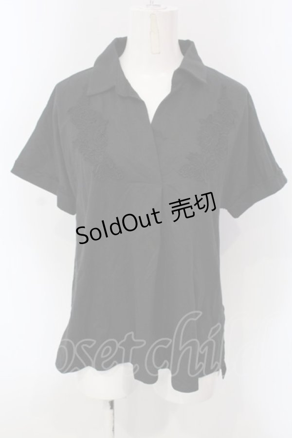 画像1: axes femme / スキッパー襟カットシャツ M クロ O-25-03-31-1040-AX-BL-IG-OS (1)