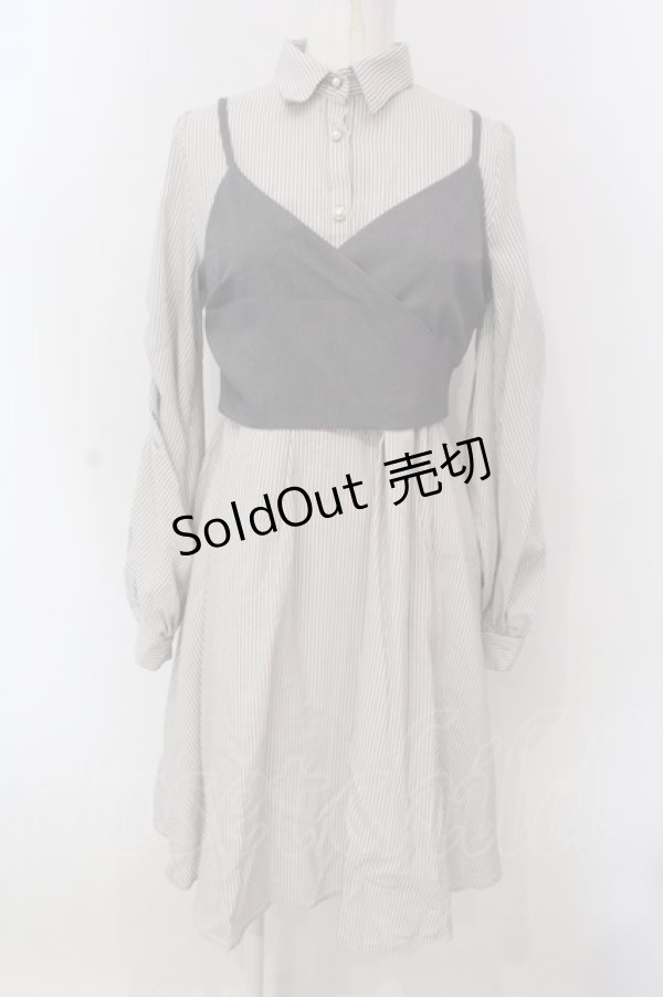 画像1: axes femme POETIQUE / ビスチェ付きシャツワンピース M グレー×ベージュ系 O-25-03-31-1041-AX-OP-IG-OS (1)