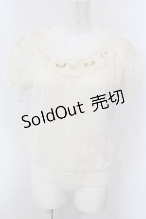 画像: axes femme / 巻き薔薇透かし半袖ニットトップス M アイボリー O-25-03-31-1060-AX-TO-IG-OS