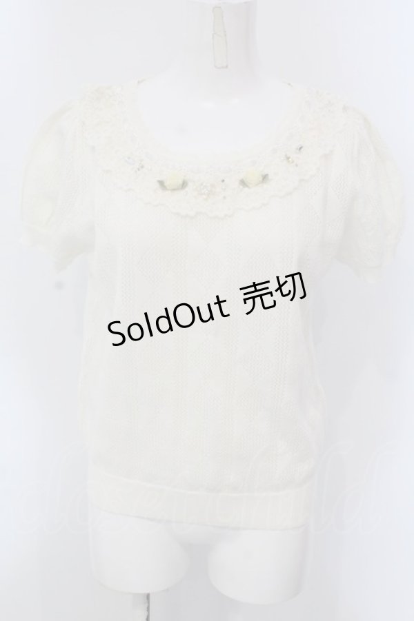 画像1: axes femme / 巻き薔薇透かし半袖ニットトップス M アイボリー O-25-03-31-1060-AX-TO-IG-OS (1)