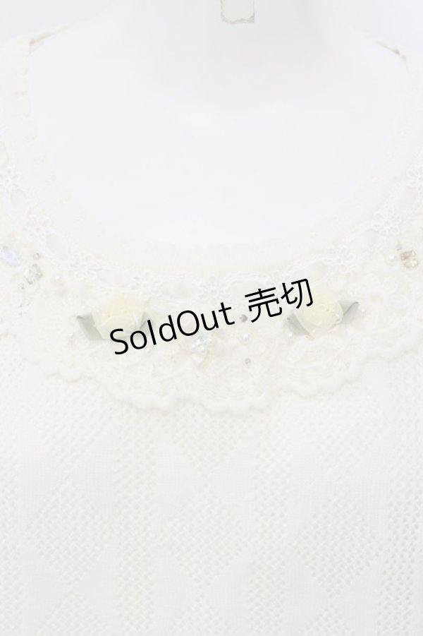 画像2: axes femme / 巻き薔薇透かし半袖ニットトップス M アイボリー O-25-03-31-1060-AX-TO-IG-OS (2)