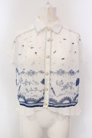 画像: axes femme POETIQUE / アンブレラプリントブラウス M シロ×ブルー O-25-03-31-1015-AX-BL-IG-OS