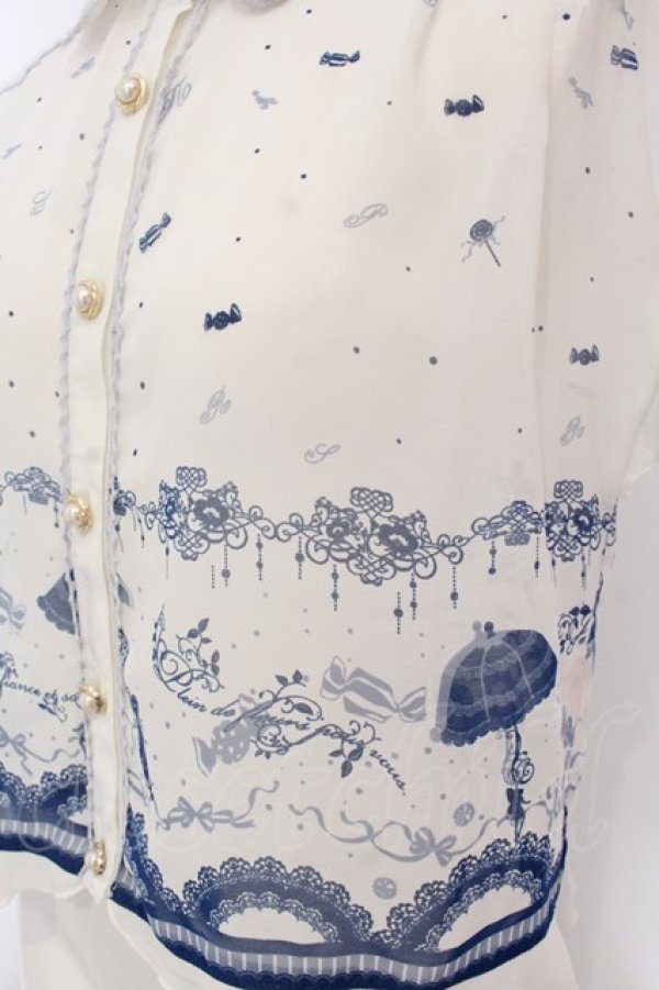 画像2: axes femme POETIQUE / アンブレラプリントブラウス M シロ×ブルー O-25-03-31-1015-AX-BL-IG-OS (2)