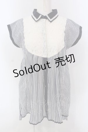 画像: axes femme / レース切替ストライプチュニック M ネイビー×シロ O-25-03-31-1026-AX-BL-IG-OS