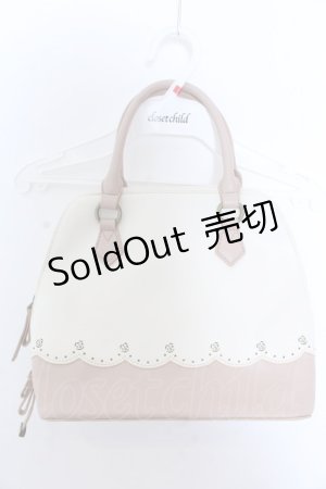 画像: 【SALE】axes femme / ポーチ付スカラップブガッティバッグ  ピンク×キナリ O-25-04-02-003-AX-BG-OW-ZTK020