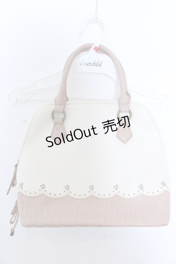 画像1: 【SALE】axes femme / ポーチ付スカラップブガッティバッグ  ピンク×キナリ O-25-04-02-003-AX-BG-OW-ZTK020 (1)