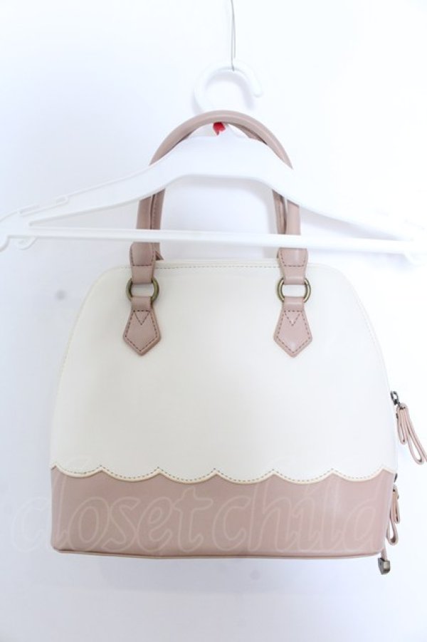画像2: axes femme / ポーチ付スカラップブガッティバッグ  ピンク×キナリ O-25-04-02-003-AX-BG-OW-OS (2)