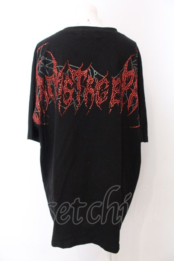 画像3: BACKSTAGE PASS / SPIDER WEBラインストーン ビッグシルエット Tシャツ F ブラック×レッド O-25-04-04-042-PU-TO-OW-OS (3)