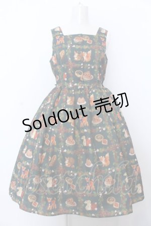 画像: axes femme kawaii / 森のケーキ屋さん柄ジャンスカ M グリーン O-25-04-04-007-AX-OP-OW-OS