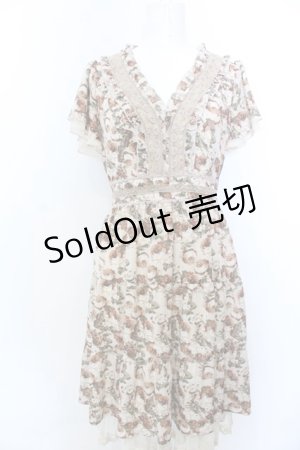 画像: axes femme / ローズリーフ柄ティアードワンピース M キナリ O-25-04-04-059-AX-OP-OW-OS