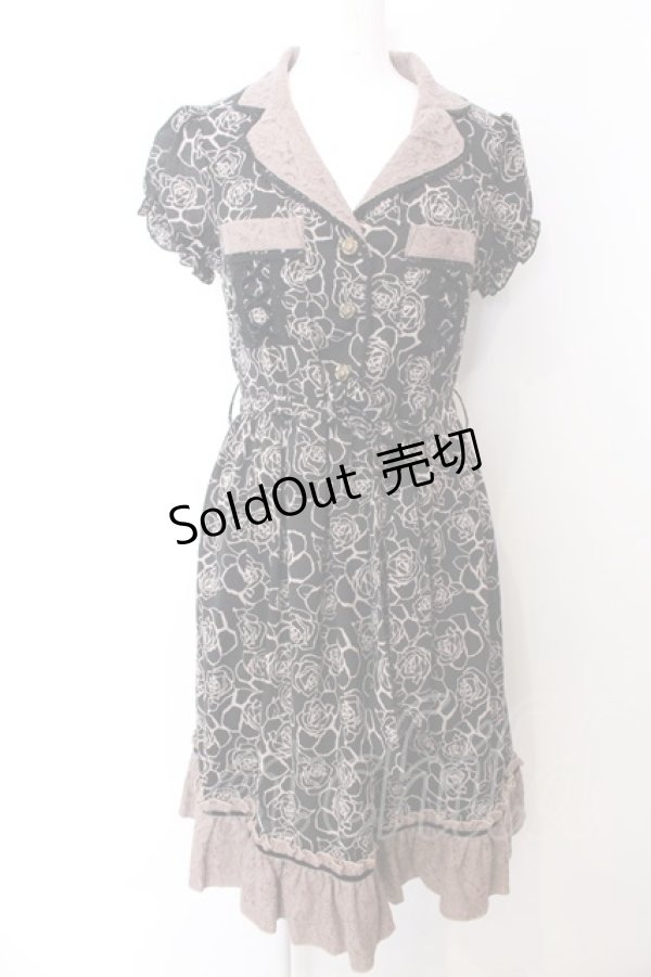 画像1: axes femme / 薔薇柄ワンピース M クロ O-25-04-04-060-AX-OP-OW-OS (1)