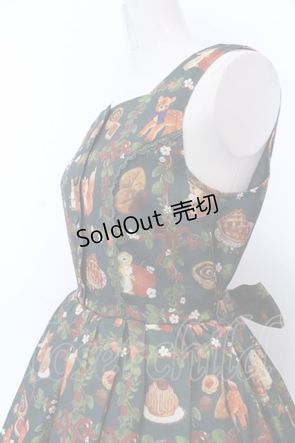 画像2: axes femme kawaii / 森のケーキ屋さん柄ジャンスカ M グリーン O-25-04-04-007-AX-OP-OW-OS (2)