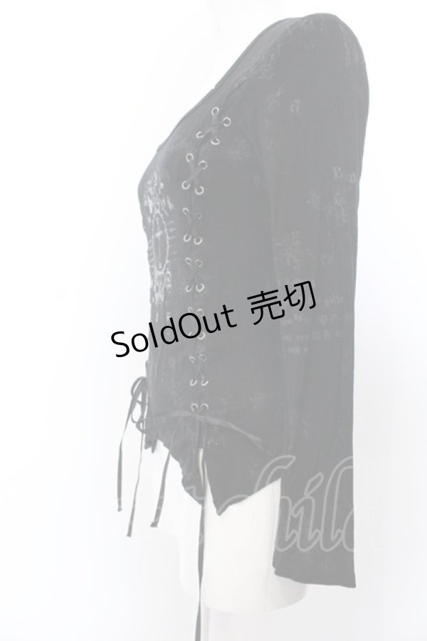 画像2: h.naoto Blood / クロスptレースアップカットソー  ブラック O-25-04-04-063-HN-TO-OW-OS (2)