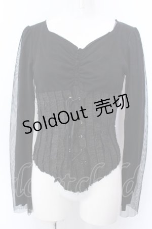 画像: h.NAOTO / コルセット風カットソー  ブラック O-25-04-04-064-HN-TO-OW-OS