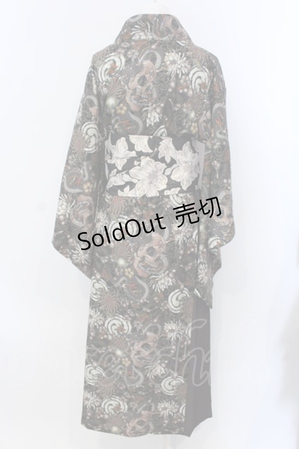 画像4: Qutie Frash / 浴衣4点SET  髑髏（ブラウン） O-25-04-05-035-QU-OP-OW-OS (4)