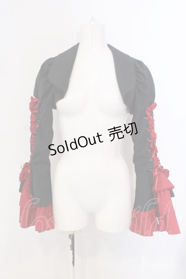 画像1: MARBLE / 編み上げボリュームフリルショートジャケット  ブラック×レッド O-25-04-05-037-GO-JA-OW-OS (1)