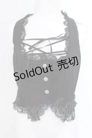 画像: MARBLE / 胸元編み上げコルセット風ベスト  ブラック O-25-04-05-052-GO-TO-IG-OS