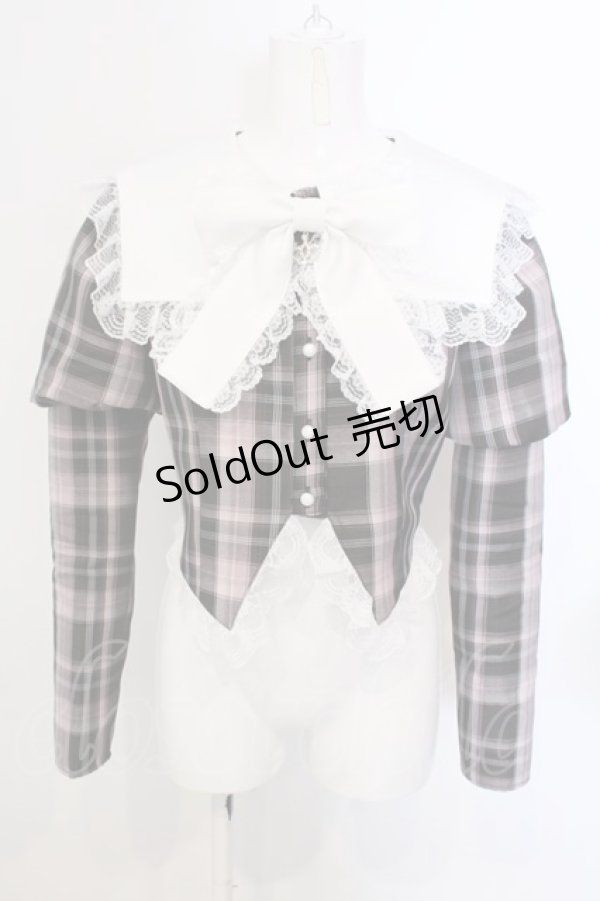 画像1: Ank Rouge / チェックプリンセススリーブトップス  ピンク×シロ×ブラウン O-25-04-05-059-CA-TO-IG-OS (1)