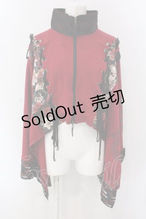 画像: Qutie Frash / 和柄切り替えショートZIPポンチョ  レッド O-25-04-05-007-QU-TO-OW-OS