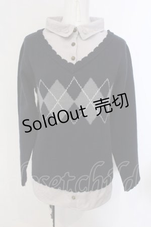 画像: axes femme / アーガイル柄ニットプルオーバー M ネイビー×グレー O-25-04-05-066-AX-TO-IG-OS