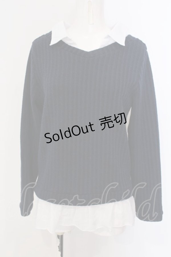 画像1: axes femme / シャツレイヤード風プルオーバー  ネイビー O-25-04-05-067-AX-TO-IG-OS (1)