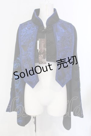 画像: Qutie Frash / チャイナショートカーデ  ブルー×ブラック O-25-04-05-068-QU-JA-IG-OS