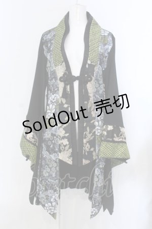 画像: Qutie Frash / 編み上げ着物カーデ  ブラック O-25-04-05-070-QU-CO-IG-OS