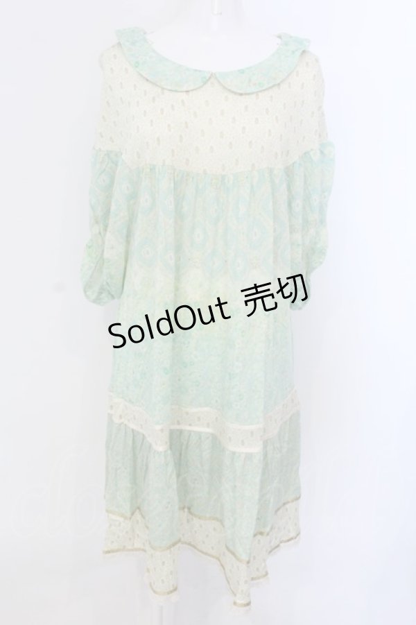 画像1: Franche Lippee / 総柄五分袖ワンピース M グリーン O-25-04-07-051-LO-OP-OW-OS (1)