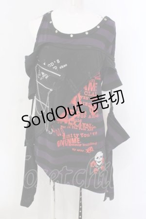 画像: Drug Honey / アームカバー付きレイヤードボーダーカットソー  パープル×ブラック O-25-04-07-013-PU-TO-IG-OS