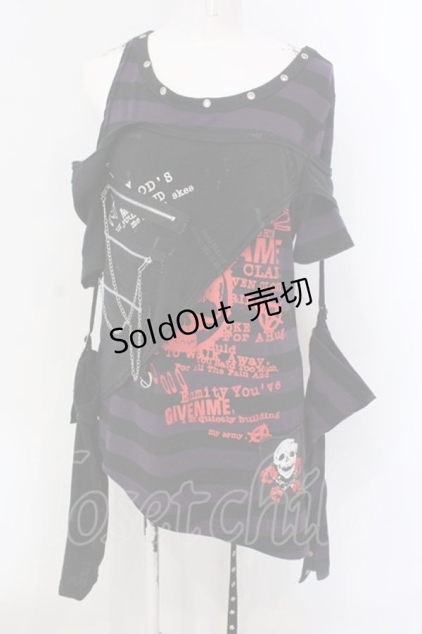 画像1: Drug Honey / アームカバー付きレイヤードボーダーカットソー  パープル×ブラック O-25-04-07-013-PU-TO-IG-OS (1)