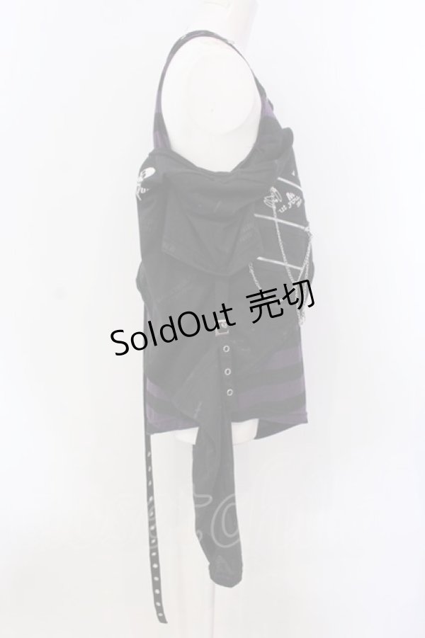 画像2: Drug Honey / アームカバー付きレイヤードボーダーカットソー  パープル×ブラック O-25-04-07-013-PU-TO-IG-OS (2)