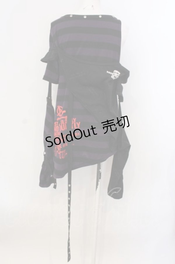 画像3: Drug Honey / アームカバー付きレイヤードボーダーカットソー  パープル×ブラック O-25-04-07-013-PU-TO-IG-OS (3)