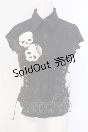 画像: MAD / スカルワッペンサイドレースアップノースリーブブラウス M ブラック O-25-04-07-017-PU-BL-IG-OS