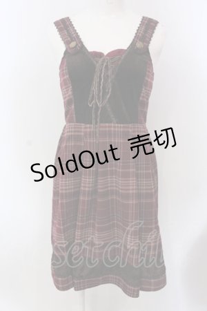 画像: axes femme / ベロア切り替えチェックワンピース M ワイン O-25-04-08-005-AX-OP-OW-OS