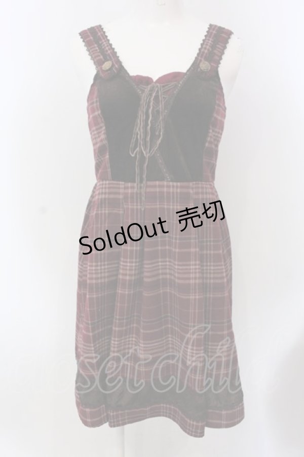 画像1: axes femme / ベロア切り替えチェックワンピース M ワイン O-25-04-08-005-AX-OP-OW-OS (1)