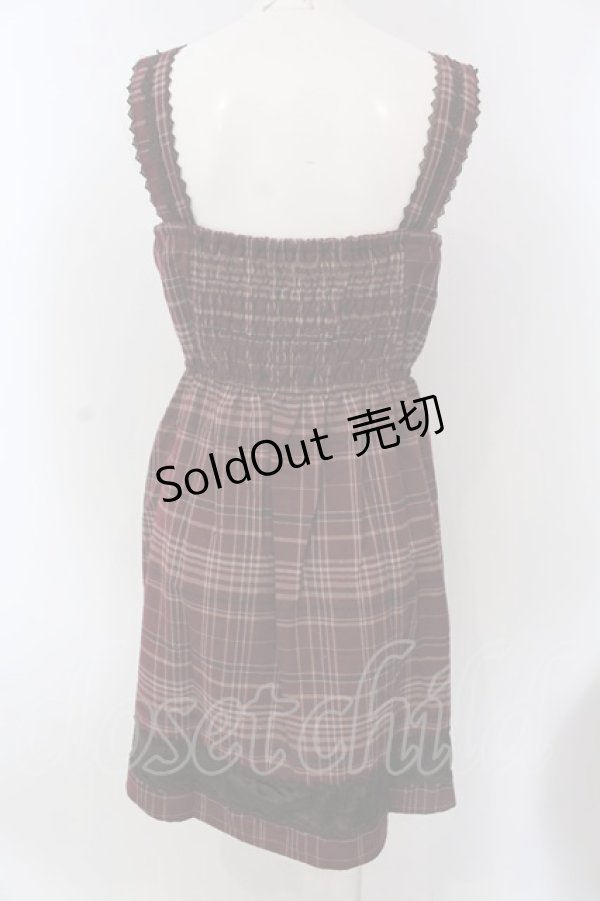 画像2: axes femme / ベロア切り替えチェックワンピース M ワイン O-25-04-08-005-AX-OP-OW-OS (2)