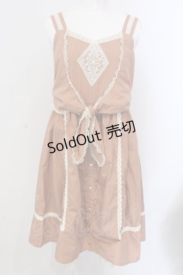 画像1: axes femme / モチーフレース使いストライプワンピース M オレンジ O-25-04-08-006-AX-OP-OW-OS (1)