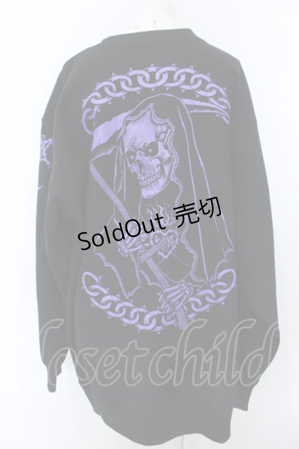 画像1: KRY CLOTHING / 「憎悪」BIGスウェットトップス  ブラック×パープル O-25-04-08-057-EL-TO-IG-OS (1)