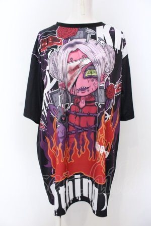 画像: KRY CLOTHING / 「ALLERGY」 miruki × KRY ルーズシルエットフルグラフィックBIGT  ブラック O-25-04-08-058-EL-TO-IG-OS