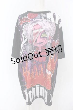画像: KRY CLOTHING / 「ALLERGY」 miruki × KRY ルーズシルエットフルグラフィックBIGT  ブラック O-25-04-08-058-EL-TO-IG-ZY