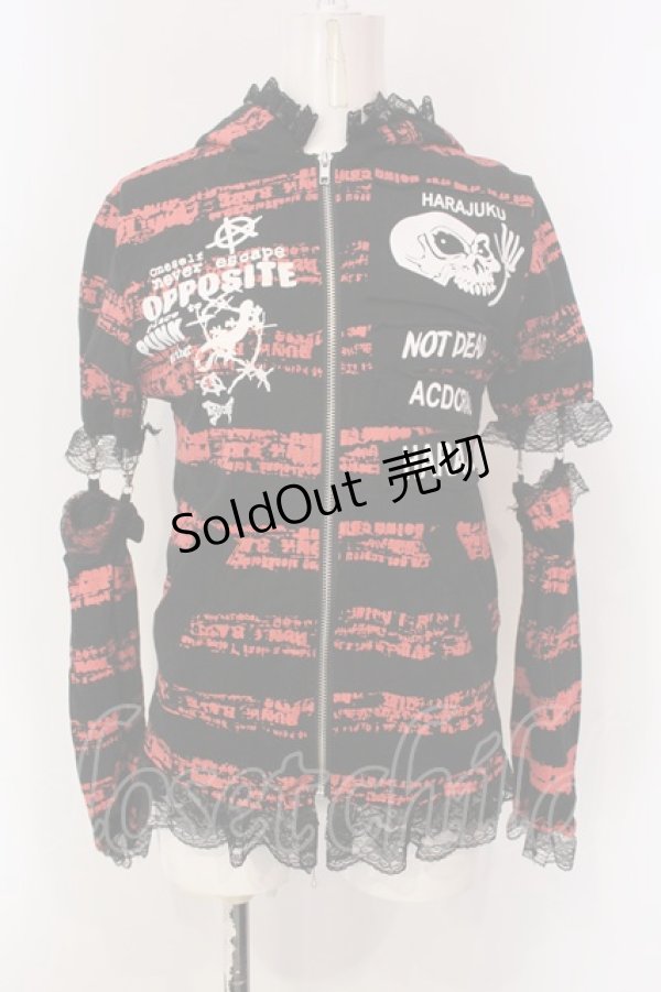 画像1: ACDC RAG / ハラジュクパーカー  レッド×ブラック O-25-04-08-028-PU-TS-OW-OS (1)