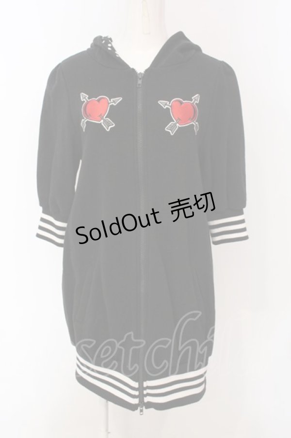 画像1: HELL CAT PUNKS / ねこみみハートワッペンパーカー  ブラック O-25-04-10-039-PU-TO-IG-ZI (1)