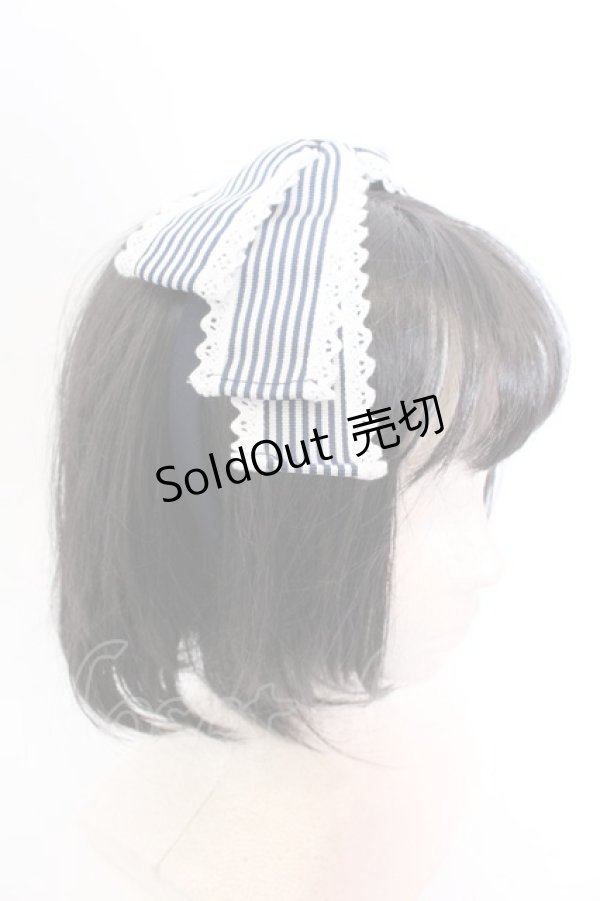 画像2: metamorphose / ストライプグログランリボンカチューシャ  ネイビー O-25-04-10-1010-ME-AC-OW-ZT-K019 (2)