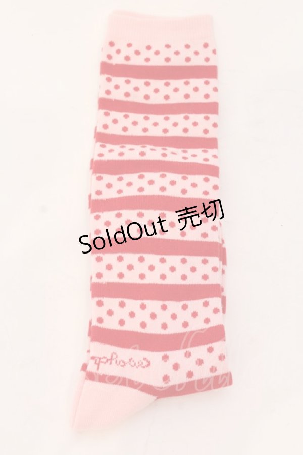 画像1: metamorphose / ボーダー＆ドットハイソックス  ピンク×アカ O-25-04-10-091-ME-ZA-IG-OS (1)